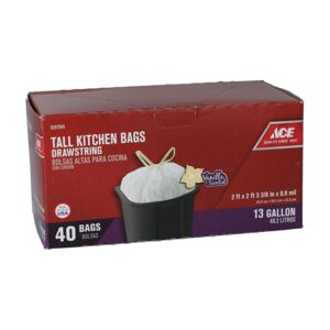 Ace 40-Piece Drawstring Trash Bag White 13gal